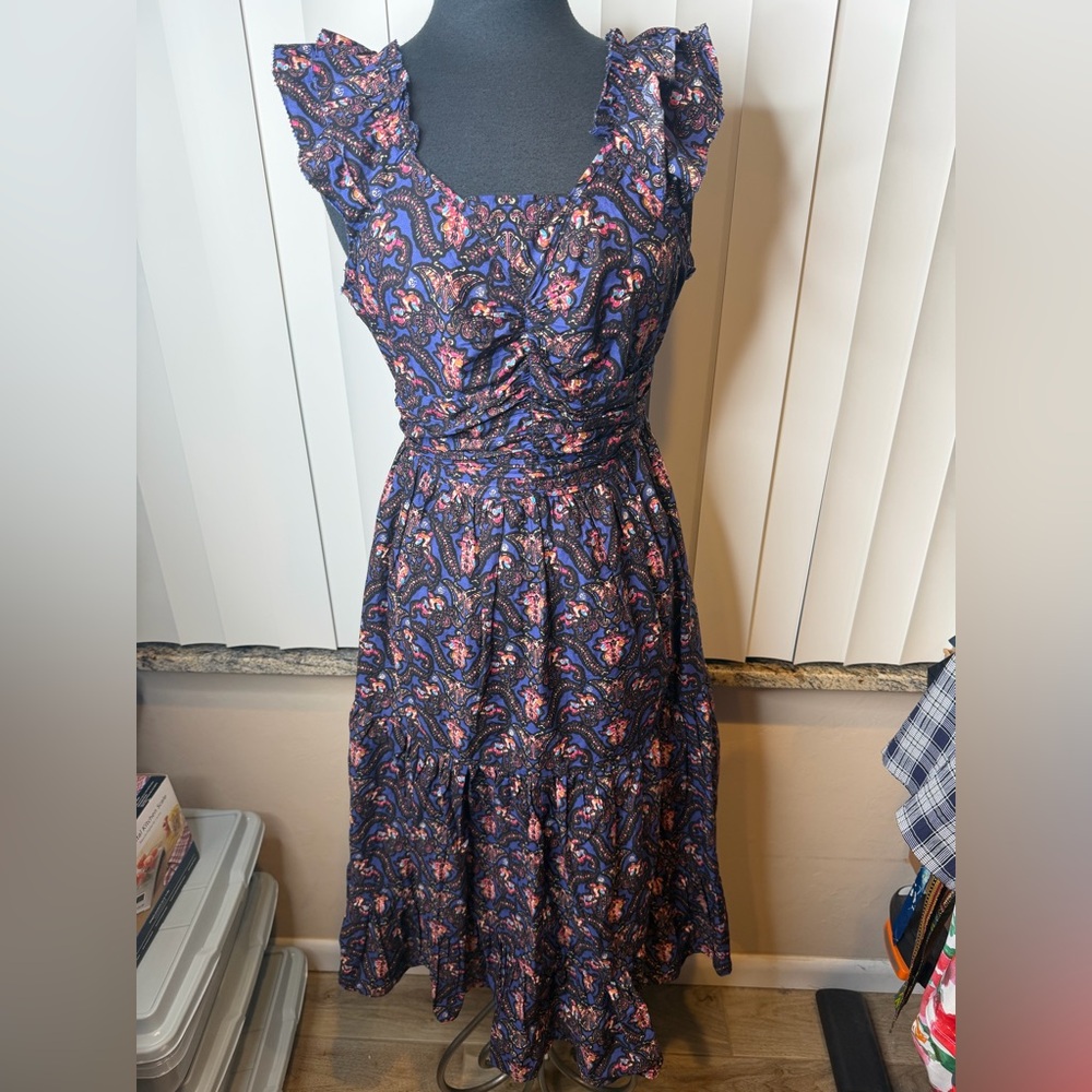 Caroline Constas ruffle-sleeved maxi dress dark blue pink paisley print Size Med